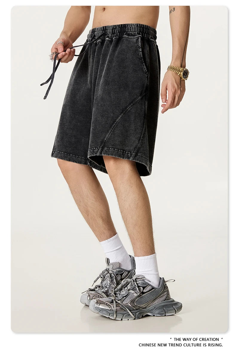 ZODF New Men Fire Snowflake Washed 330gsm Shorts Unisex High Street Summer Distressed Sport Cotton Shorts HY1028