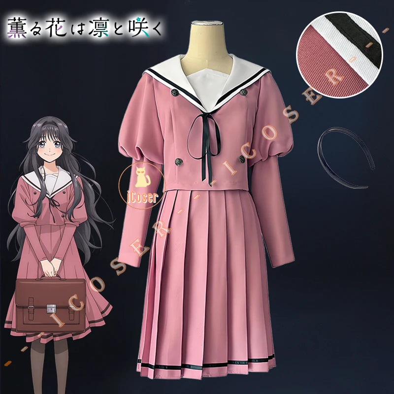 Kaoruko Waguri Cosplay Costume Wig Dress Anime The Fragrant Flower Blooms with Dignity School Uniform Halloween Party Women Girl