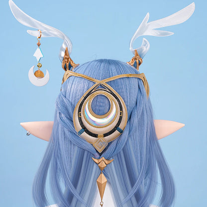 Genshin Impact Lauma Cosplay Costume Wig Dress Uniform Headwear Earrings Frostmoon Scions Halloween Party for Women Girls iCoser