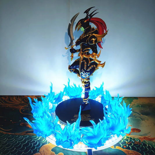 Anime Yu-Gi-Oh! Official Card Black Luster Soldier Blue Fire Led Effect Action Figure Toy DIY Lamp PVC Model Animation Figurine
