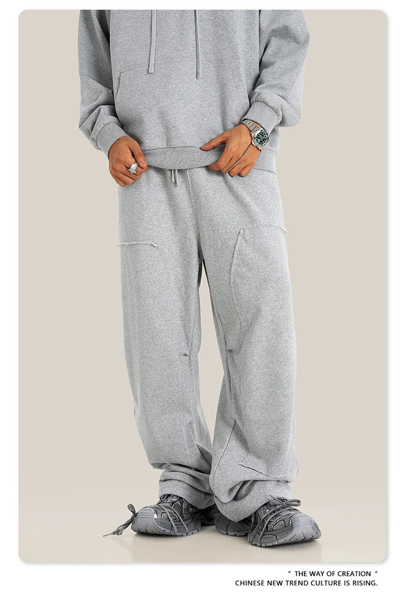 ZODF Fashion 2024 Winter Patches Fleece Straight Pants Retro Unisex Loose Washed 305gsm Warm Soft Trousers Brand Bottoms HY0872