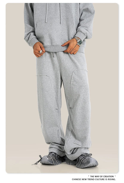 ZODF Fashion 2024 Winter Patches Fleece Straight Pants Retro Unisex Loose Washed 305gsm Warm Soft Trousers Brand Bottoms HY0872