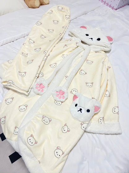 Rilakkuma Women'S Fleece-Lined Thickened Robe Coral Fleece Flannel Hooded Home Clothes Warm Nightgowns Casual Wear For Going Out