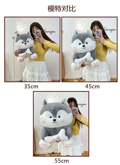New 35-55cm Cute Husky Bone Hugging Cloth Doll Dog Plush Toy Erha Doll Giving Children Birthday Gift Pillow Indoor Decorations