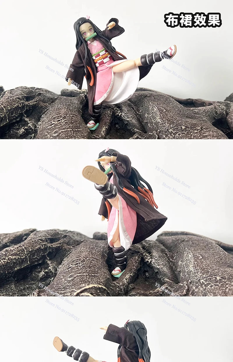 1/12 Figma Agatsuma Zenitsu Mini Orange Windbreaker Shf Kamado Nezuko Black Coat Pink Hemline Coat Toys For 6" Demon Slayer Cos