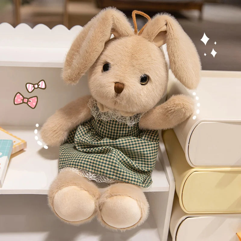 Classic Style Bunny Plush Toy Wearing Plaid Skirt Cute Rabbit Soft Doll Baby Girl Sleep Companion Bedroom Decoration