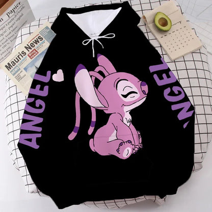 Women's Long Sleeve Oversized Hoodie MINISO Disney Gothic Kawaii Lilo & Stitch Pattern Sweatshirt Y2k Winter Fashion Coat Sale