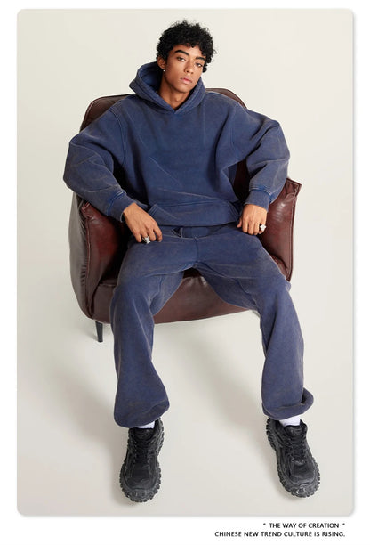 ZODF Winter Men Washed Thick Fleece 400gsm Loose Fit Joggers Sweatpants Streetwear HY0668