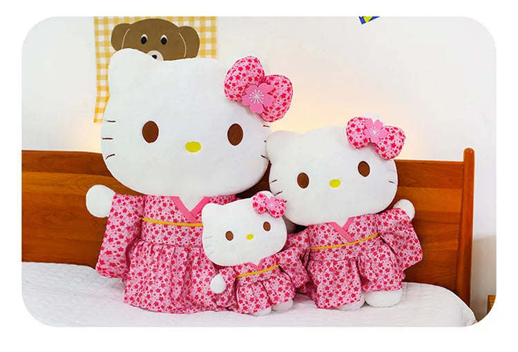 Sanrio Kawaii Hokkaido Japanese Kimono Hello Kitty Plush Toy Cute Sakura Kitten Stuffed Animal Kids Birthday Gift for Children