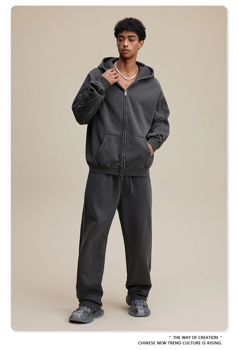 ZODF 2025 Winter Unisex Washed Fleece Straight Pants 400gsm Knitted Warm Loose Trousers HY1093