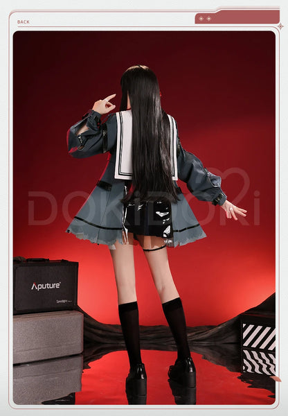 CHISA Cosplay Costume Game Wuthering Waves DokiDoki-SR Women Black JK Uniform Halloween CHISA Suit Coat Cosplay Wig