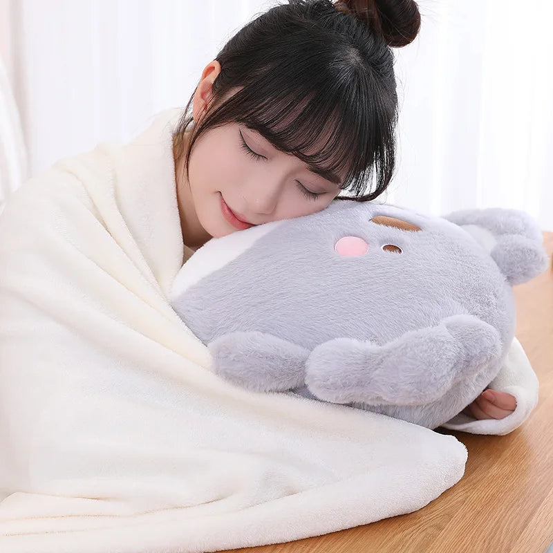 ZU Cute Stuffed Animal Frog Dino Koala Plush Pillows 2-in-1 Soft Coral Fleece Pillow Blanket Car Sofa Back Cushions Xmas Gift