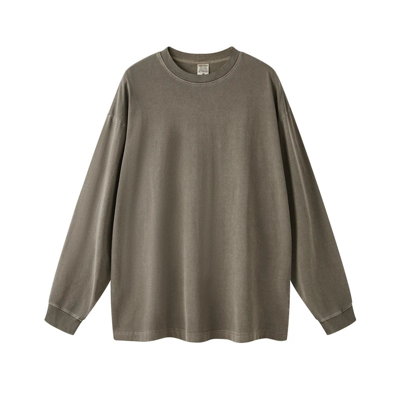 ZODF New Autumn Men's 260gsm 100% Cotton T Shirts Unisex Retro High Street Loose Washed Solid Tees Streetwears HY0376