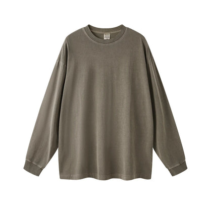 ZODF New Autumn Men's 260gsm 100% Cotton T Shirts Unisex Retro High Street Loose Washed Solid Tees Streetwears HY0376