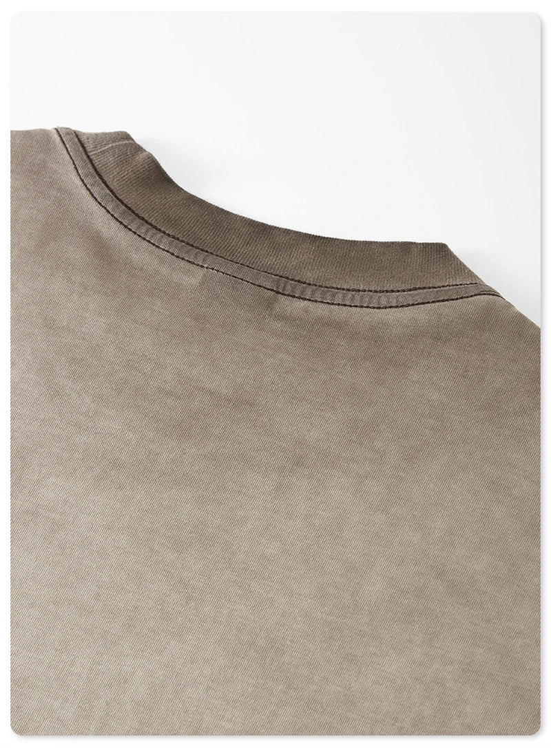 ZODF 2023 Men's Summer 255G Wash Gradient Fried Cotton T Shirt Round Neck Short Sleeve American Retro Loose T-Shirt HY0547