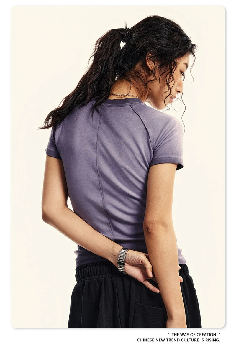 ZODF 2024 Summer Hotweet Washed T Shirt For Women Girls Gradient Raglan Sleeve Comfortable Short Tees Brand Tees HY0826