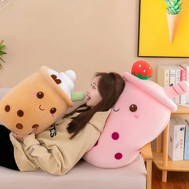 Bubble Tea Boba Plushie Kawaii Room Decor Plush Toy Stuffed Ice Cream Food Milk Tea Soft Hug Cushion Birthday Gift for Kids
