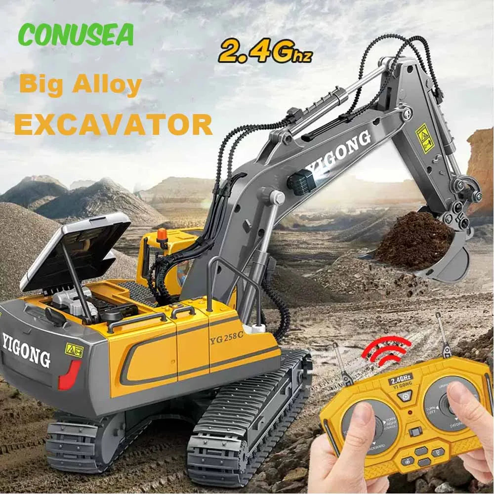 RC Excavator Bulldozer Truck Toy for Boys 2.4G Remote Control Dumper Engineering Vehicle Tractor Crawler Birthday Gift