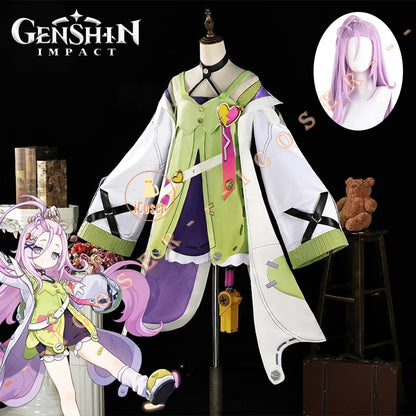 Genshin Impact Aino Cosplay Costume Wig Dress Uniform Headwear Clink-Clank Krumkake Craftshop Halloween Party for Women Girls