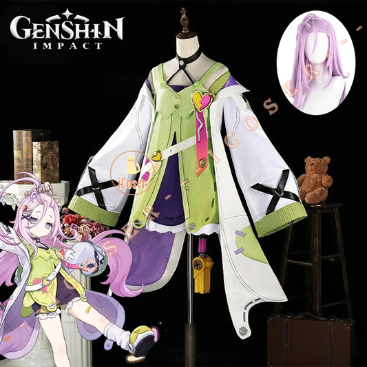 Genshin Impact Aino Cosplay Costume Wig Dress Uniform Headwear Clink-Clank Krumkake Craftshop Halloween Party for Women Girls