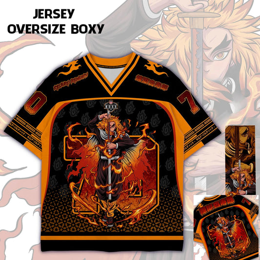 70 Jersey Demon Slayer Kyojuro Rengoku Anime Series Jersey Korean Style Baseball Hockey Oversize T-shirt Daily Unisex Tops Tee