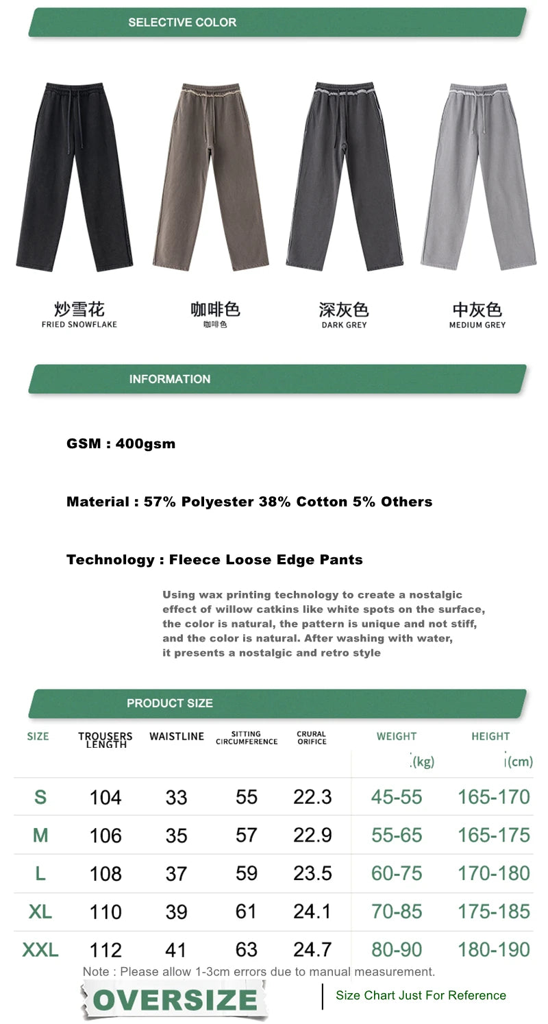 ZODF 2025 Winter Unisex Washed Fleece Straight Pants 400gsm Knitted Warm Loose Trousers HY1093