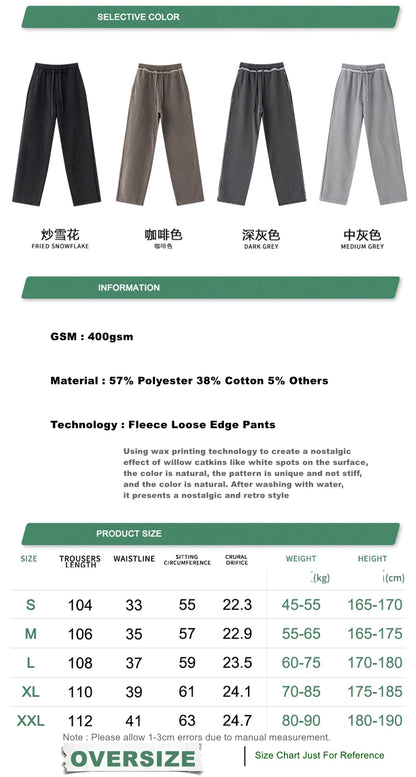ZODF 2025 Winter Unisex Washed Fleece Straight Pants 400gsm Knitted Warm Loose Trousers HY1093