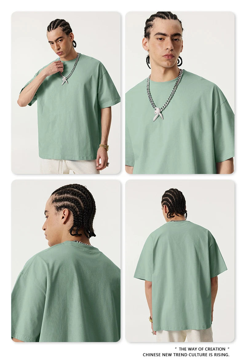 ZODF New 2025 Spring Summer 235gsm Solid Cotton T-Shirts For Men Women Unisex Loose Basic T Shirt Tees Brand Tops HY0970