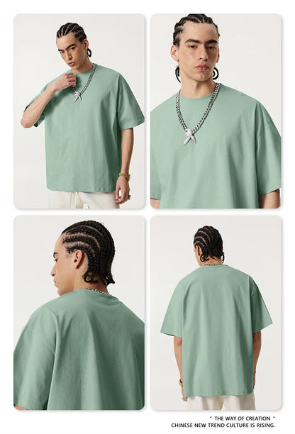 ZODF New 2025 Spring Summer 235gsm Solid Cotton T-Shirts For Men Women Unisex Loose Basic T Shirt Tees Brand Tops HY0970