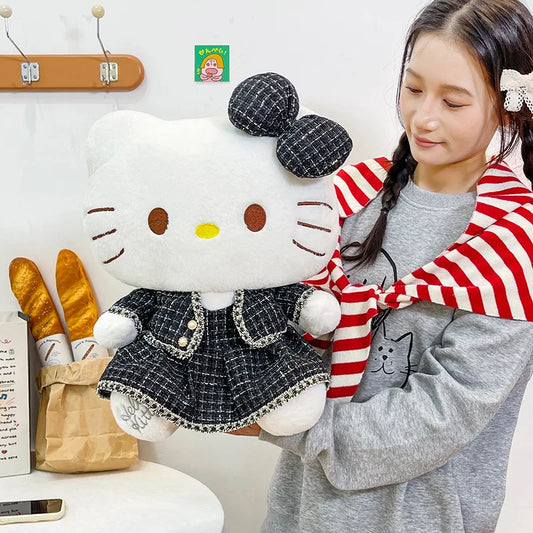 Sanrio Plush Cat Stuffed Animal Doll Large Checkered Skirt Kawaii Pillow Toy for Kids Birthday Christmas Gift for Girls Bedtime