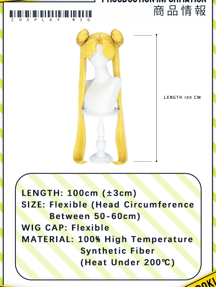 IN STOCK Chibii Usaa Tsukinoo Usagii Kinoo Makotoo Kaiouu Michiruu Wig Anime DokiDoki Cute Ponytail Hair Free Cap