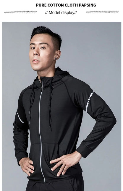 Men’s Quick-Dry Hooded Jacket for Running Cycling Fitness Gym Soccer Basketball Volleyball Badminton – Spring/Autumn