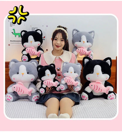 45cm Kawaii Stuffed Toys Lace Scarf Cat Plush Doll Fluffy Soft Cat Baby Doll Cute Cartoon Cat Stuffed Toy Home Decor Kid Gifts