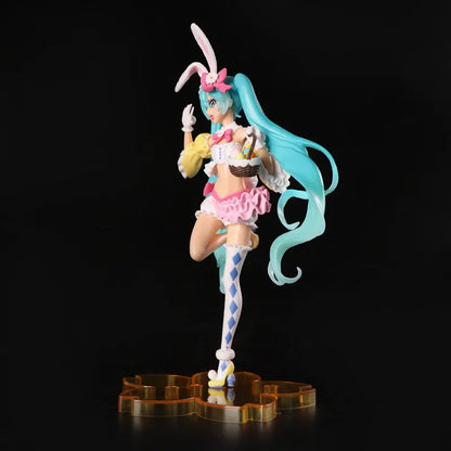 23cm Hatsune Miku Anime Figure PVC Model Doll with Rabbit Ears Kawaii Collectible Ornament Christmas Toy Gift - No box