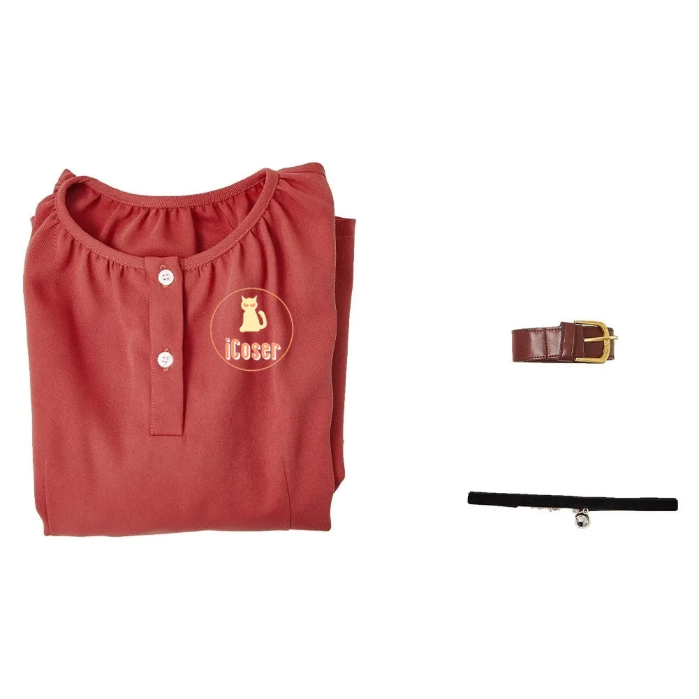 Anime Witch Watch Nico Wakatsuki Cosplay Costume Wig Red Dress Choker Outfit Halloween Party for Women Girls Carnival Props Cos