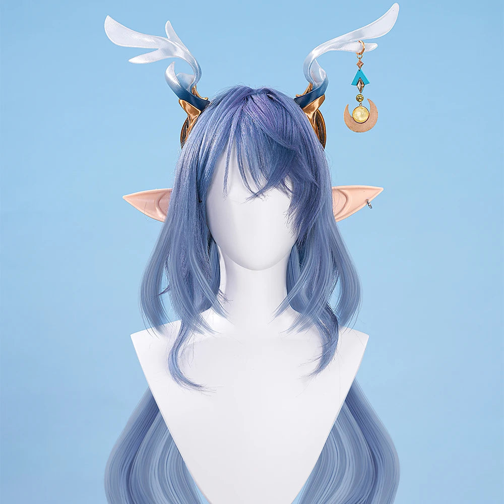 Genshin Impact Lauma Cosplay Costume Wig Dress Uniform Headwear Earrings Frostmoon Scions Halloween Party for Women Girls iCoser