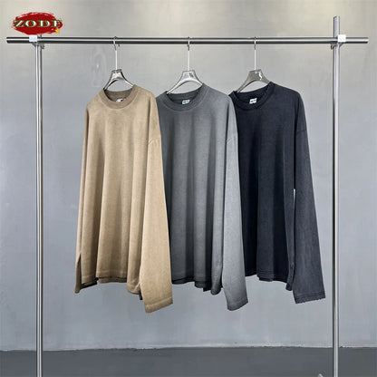 ZODF New 2024 Autumn Washed 100% Cotton T-Shirt For Men Unisex Loose Distressed 275gsm O Neck T Shirts Brand Tops HY0924