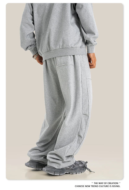 ZODF Fashion 2024 Winter Patches Fleece Straight Pants Retro Unisex Loose Washed 305gsm Warm Soft Trousers Brand Bottoms HY0872