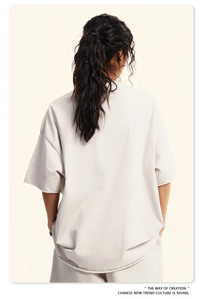 ZODF Retro 2024 Summer Men Washed Cotton T-Shirts  Unisex Women 310gsm Distressed Hem Loose Edge T Shirt Brand Tees HY0808