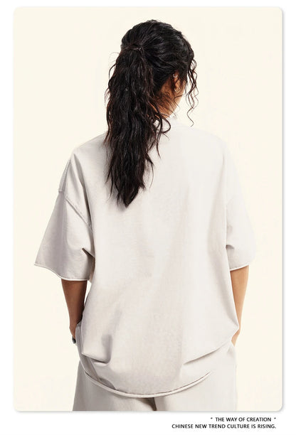 ZODF Retro 2024 Summer Men Washed Cotton T-Shirts  Unisex Women 310gsm Distressed Hem Loose Edge T Shirt Brand Tees HY0808