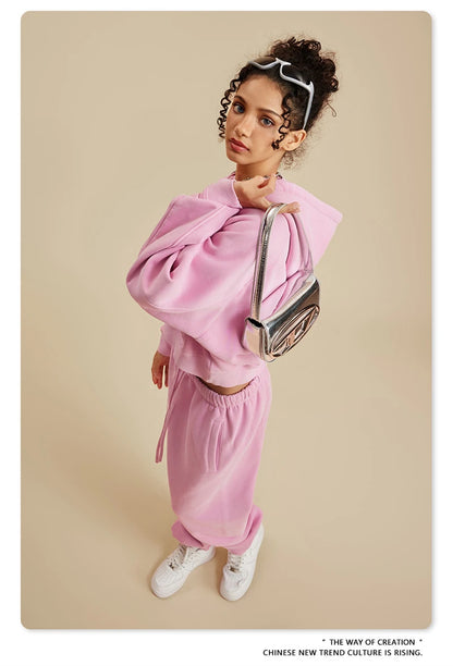 ZODF Women Hotsweet 2025 Winter Washed Fleece Crop Hoodies Girls Oversized Raglan Sleeve 400gsm Hooded Pullovers HY0648