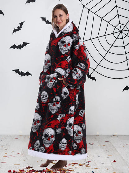 Short/Long Hoodie Blanket for Adults Winter Soft Thicken Warm Wearable Blanket Hoodie with Sleeves Halloween Pajamas for Couples