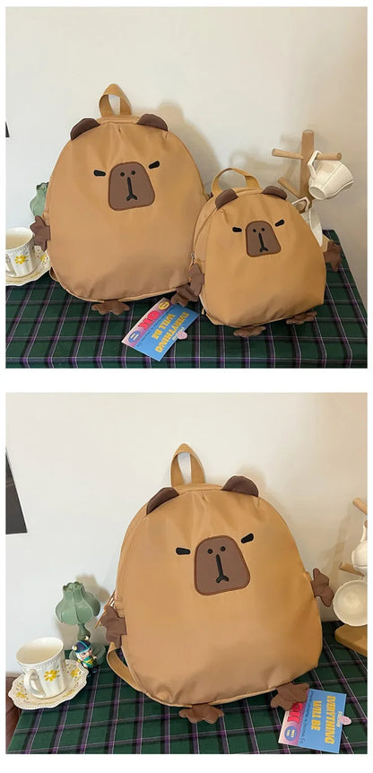 Kawaii Capybara Nylon School Bag Laptop Backpack Cartoon Children's Backpack Travel Casual Book Bags Large Capacity Backpack