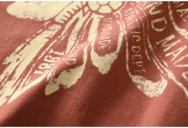 Autumn New American Retro Long Sleeve O-neck Indian Printed T-shirt Men's Fashion 100% Cotton Washed Casual Bottoming Tops