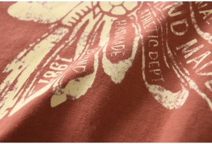 Autumn New American Retro Long Sleeve O-neck Indian Printed T-shirt Men's Fashion 100% Cotton Washed Casual Bottoming Tops