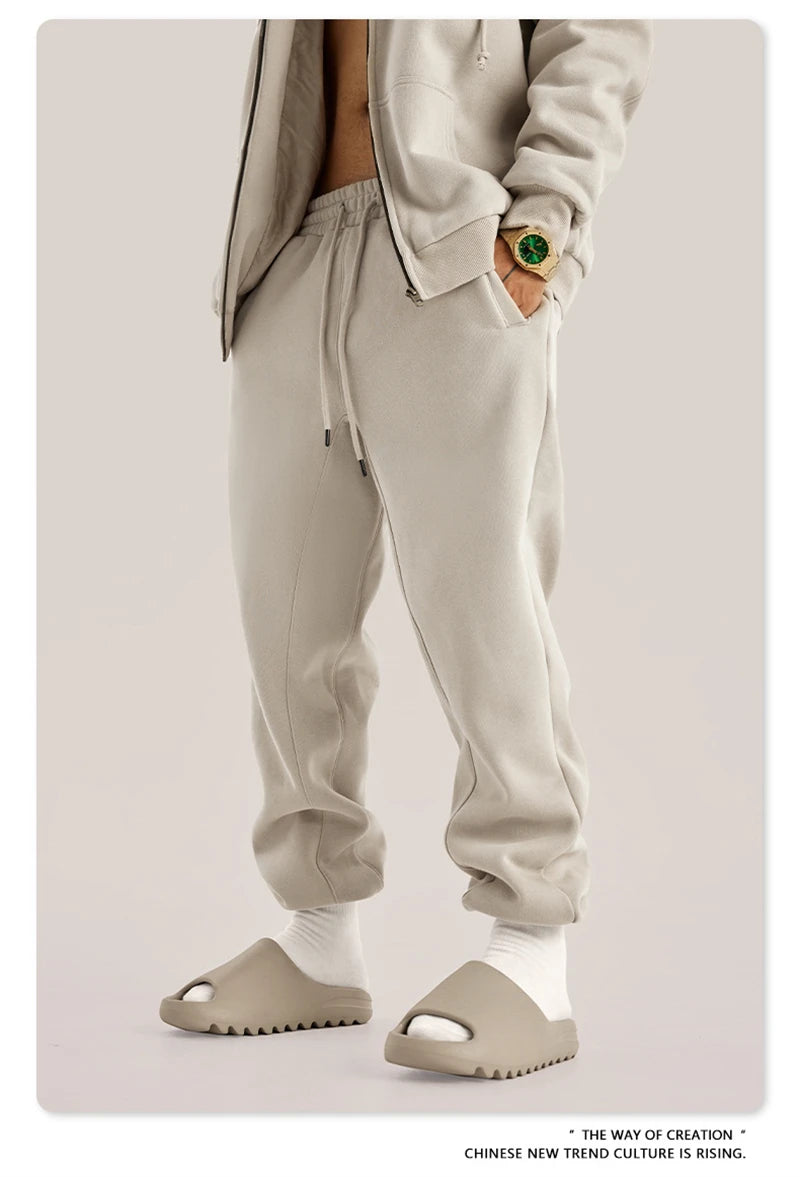 ZODF Unisex 345gsm Fleece Sweatpants Loose Fit Retro Hip Hop Winter Joggers HY0005