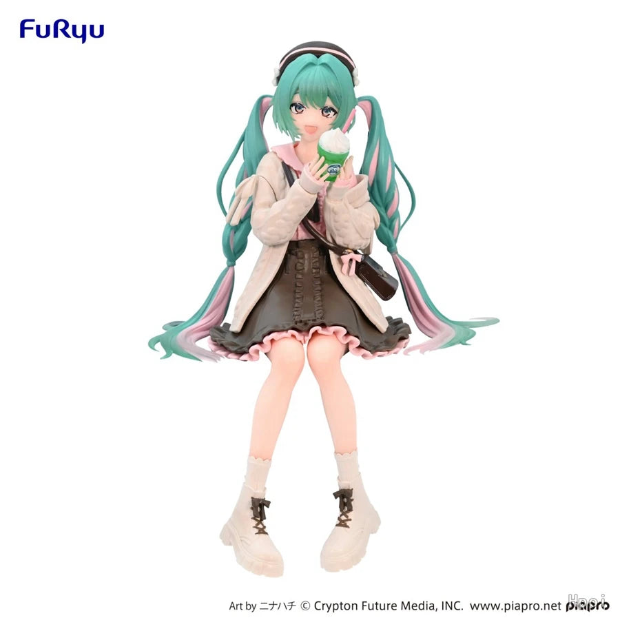 15cm Hatsune Miku Anime Figure Autumn Date Miku Action Figure Kawaii Girl Noodle Stopper Figurine Computer Case Ornaments Model