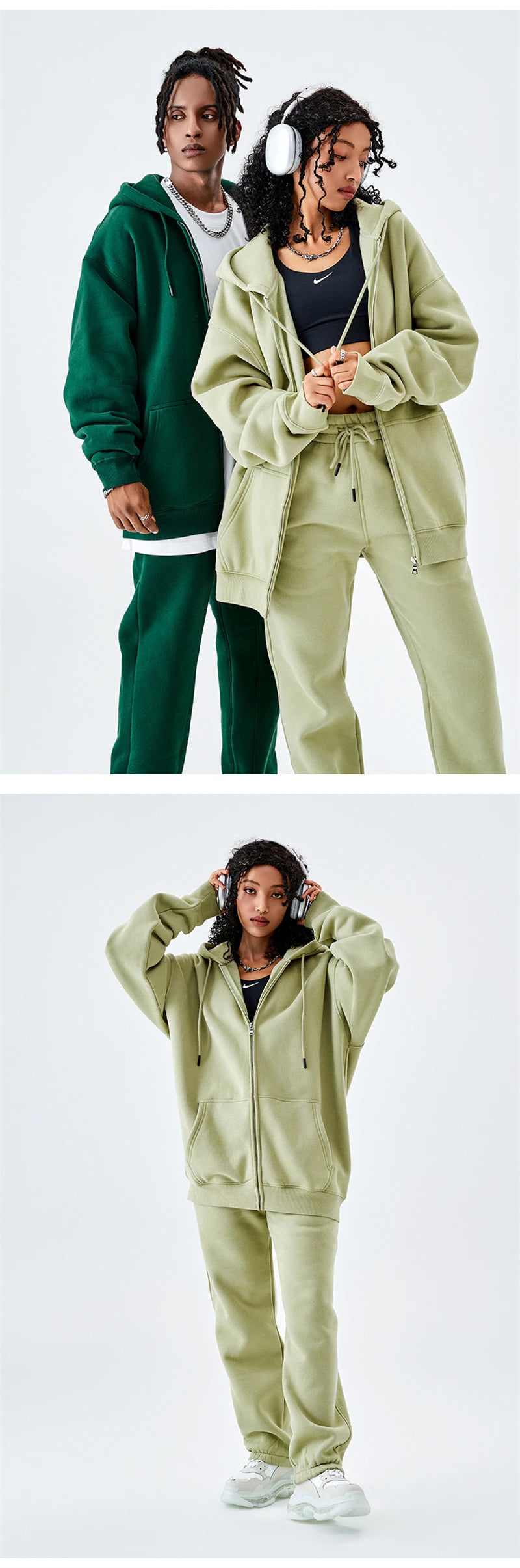 ZODF Basic Winter Men Fleece Zipper Hoodies Unisex Casual Loose 350gsm Warm Solid Hooded Sweatshirts Coats 18 Colors HY0726