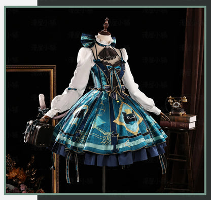 Genshin Impact Lynette Cosplay Costume Wig Uniform Dress Hat Tail Magician Skirt Lyney Fontaine Halloween Party for Women Props
