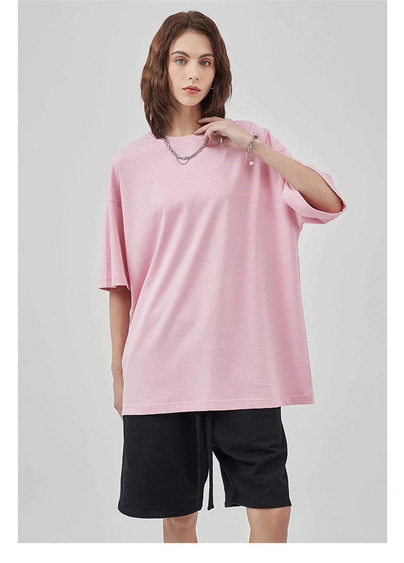 ZODF 2025 Spring Summer Men Solid 100% Cotton T-Shirts Unisex Women Loose 230gsm Noshrink Basic T Shirt Brand Tops HY0151